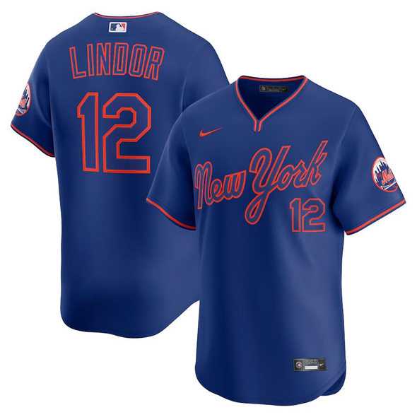 Mens New York Mets #12 Francisco Lindor Royal 2025 Alternate Limited Stitched Jersey Dzhi